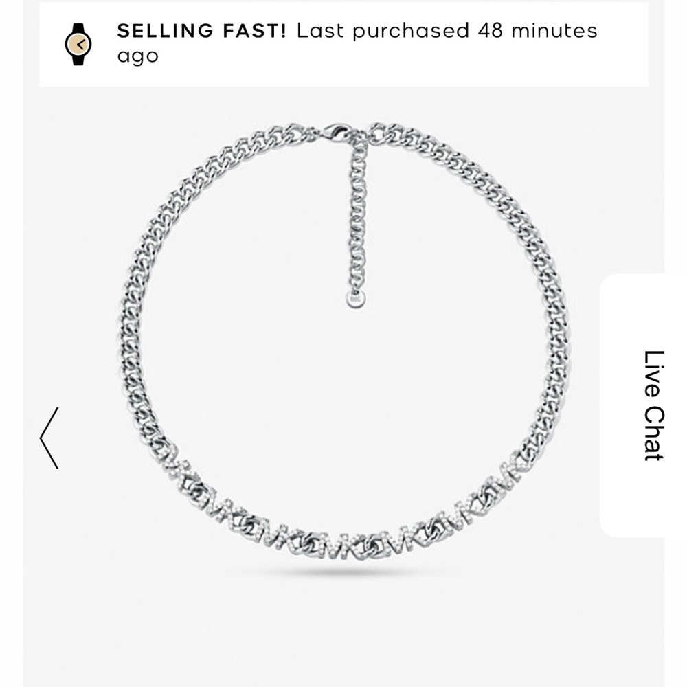 MICHAEL KORS 14K Platinum Plated Pave Logo Chain Link Necklace